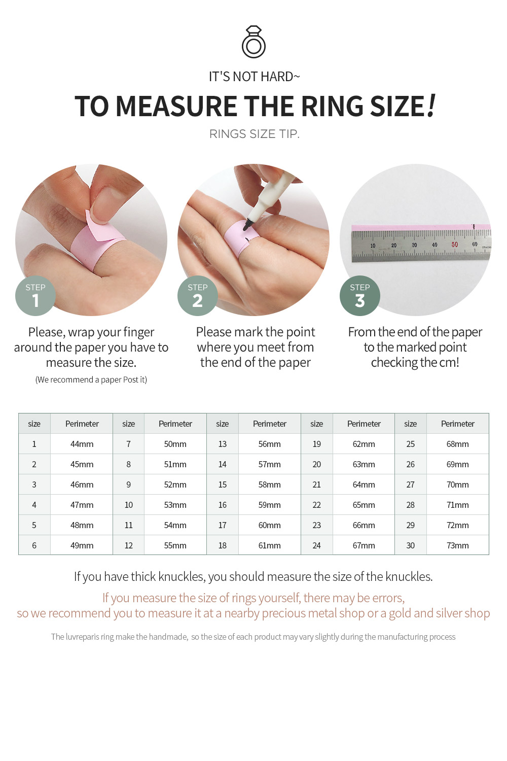 Ring size measurement info.